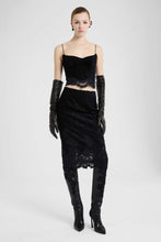 Load image into Gallery viewer, Astrakhan-effect velvet bustier top with embroidered tulle details
