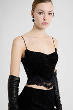 Load image into Gallery viewer, Astrakhan-effect velvet bustier top with embroidered tulle details
