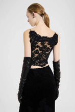 Load image into Gallery viewer, Astrakhan-effect velvet bustier top with embroidered tulle details
