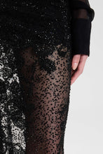 Load image into Gallery viewer, Long tulle pencil skirt with tone-on-tone embroidered lace and crystals
