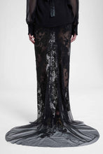 Load image into Gallery viewer, Long tulle pencil skirt with tone-on-tone embroidered lace and crystals
