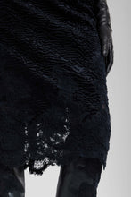 Load image into Gallery viewer, Astrakhan-effect velvet midi pencil skirt with embroidered tulle details
