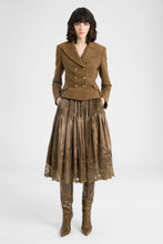 Load image into Gallery viewer, Green Loden silk satin ballet skirt with micro pleats and Chantilly-inspired embroidery
