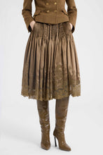 Load image into Gallery viewer, Green Loden silk satin ballet skirt with micro pleats and Chantilly-inspired embroidery
