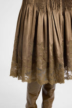 Load image into Gallery viewer, Green Loden silk satin ballet skirt with micro pleats and Chantilly-inspired embroidery
