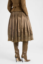 Load image into Gallery viewer, Green Loden silk satin ballet skirt with micro pleats and Chantilly-inspired embroidery
