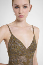 Load image into Gallery viewer, Long tulle gown with lace embroidery and tonal crystals

