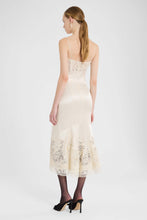 Load image into Gallery viewer, Silk satin lingerie midi dress with Rebrodé lace

