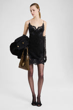 Load image into Gallery viewer, Short slip dress in astrakhan-effect fabric with Rebrodé embroidery
