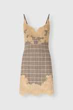 Load image into Gallery viewer, Short tartan virgin wool slip dress with Rebrodé lace
