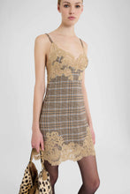 Load image into Gallery viewer, Short tartan virgin wool slip dress with Rebrodé lace
