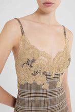 Load image into Gallery viewer, Short tartan virgin wool slip dress with Rebrodé lace
