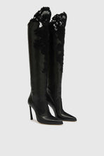 Load image into Gallery viewer, High Leather Boots with Couture Lace Detail
