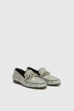 Load image into Gallery viewer, Silver Glitter Fabric Loafer with Chain Detail
