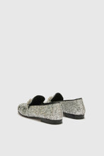 Load image into Gallery viewer, Silver Glitter Fabric Loafer with Chain Detail
