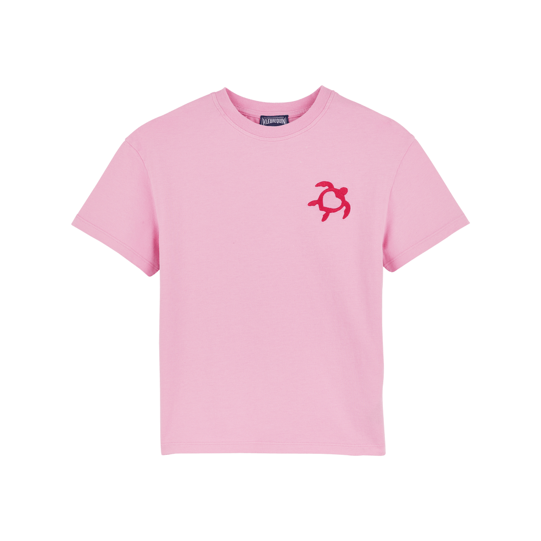 Organic Cotton T-shirt Flocked Turtle Heart Tahiti