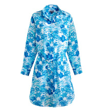 Load image into Gallery viewer, Women Cotton Voile Shirt Dress Tahiti Flowers
