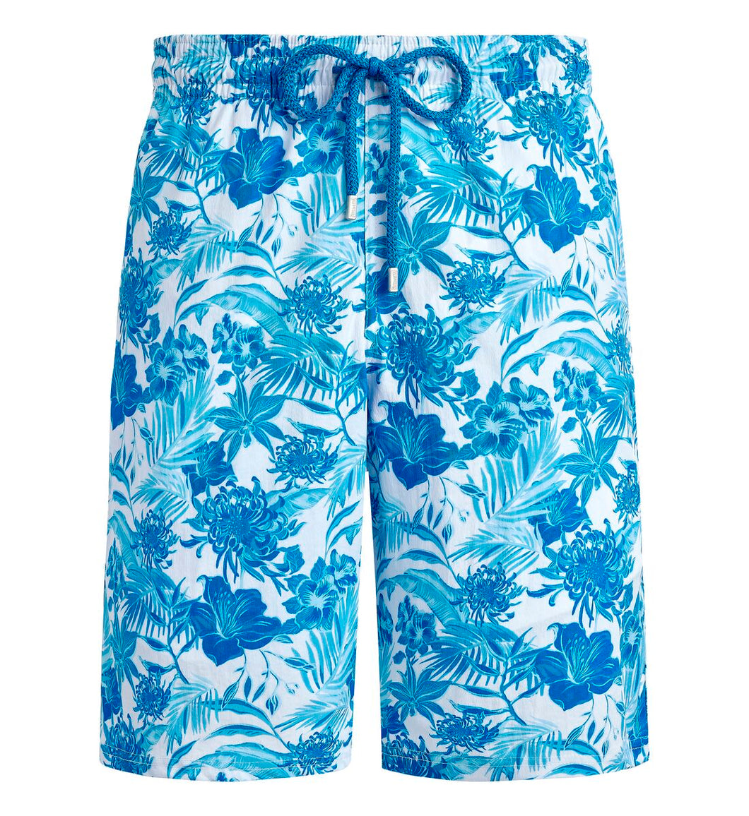 Men Long Stretch Swim Trunks Tahiti Flowers