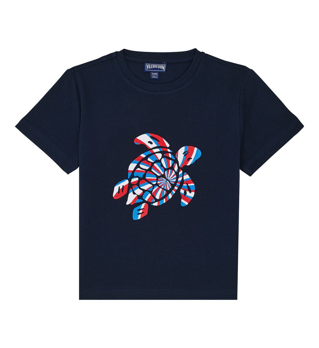 Boys Organic Cotton T-Shirt Placed Embroidered Turtle