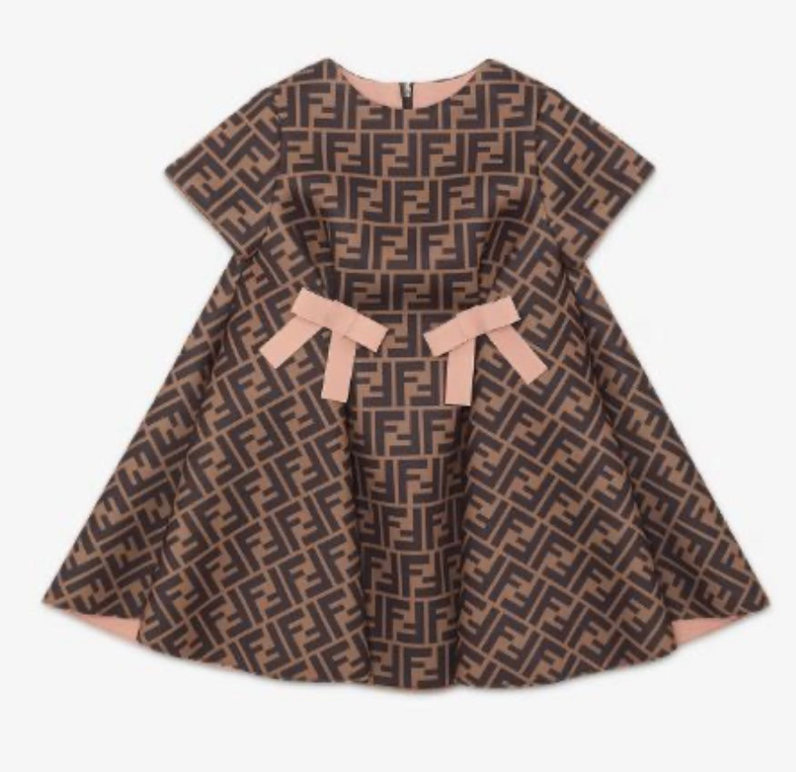 Fendi neoprene dress allover logo print with bows