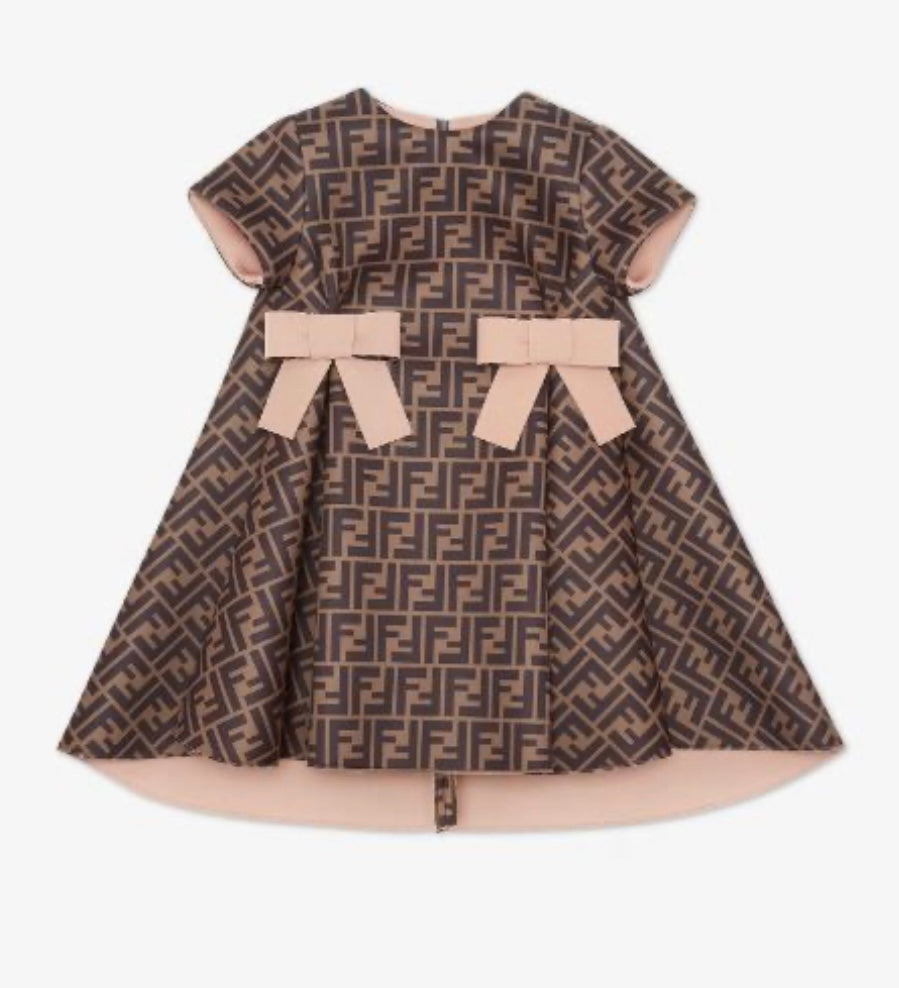 Fendi SS neoprene dress with bows and allover FF