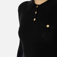 Load image into Gallery viewer, Polo shirt in narrow-ribbed viscose and silk fabric with logo embroidery
