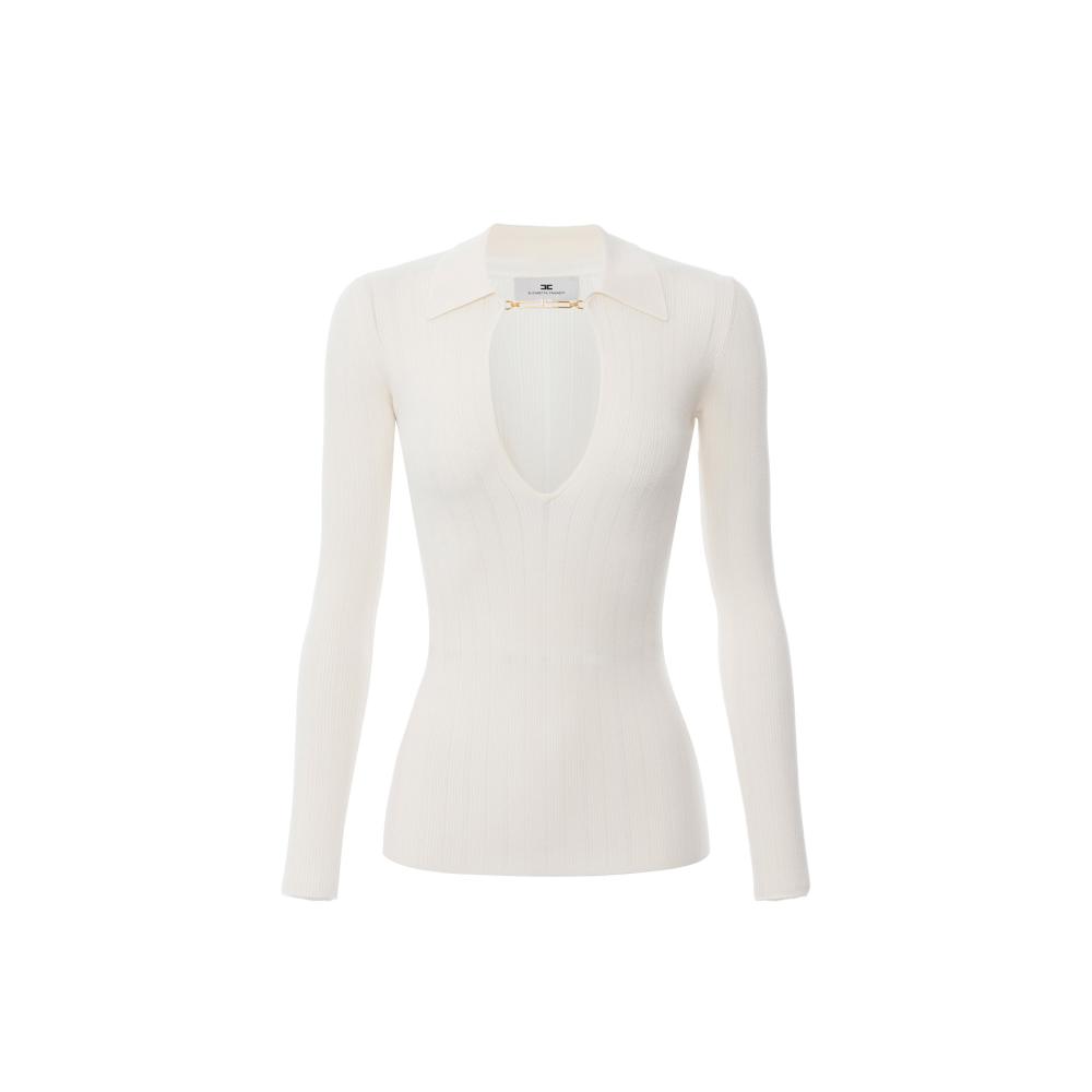 Top in ribbed knit fabric with openwork details