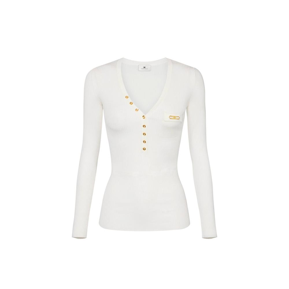 Ribbed knit top with breast pocket