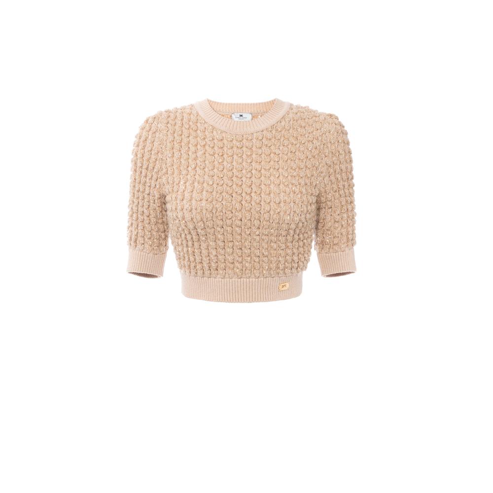 Bouclé knit top with sequins
