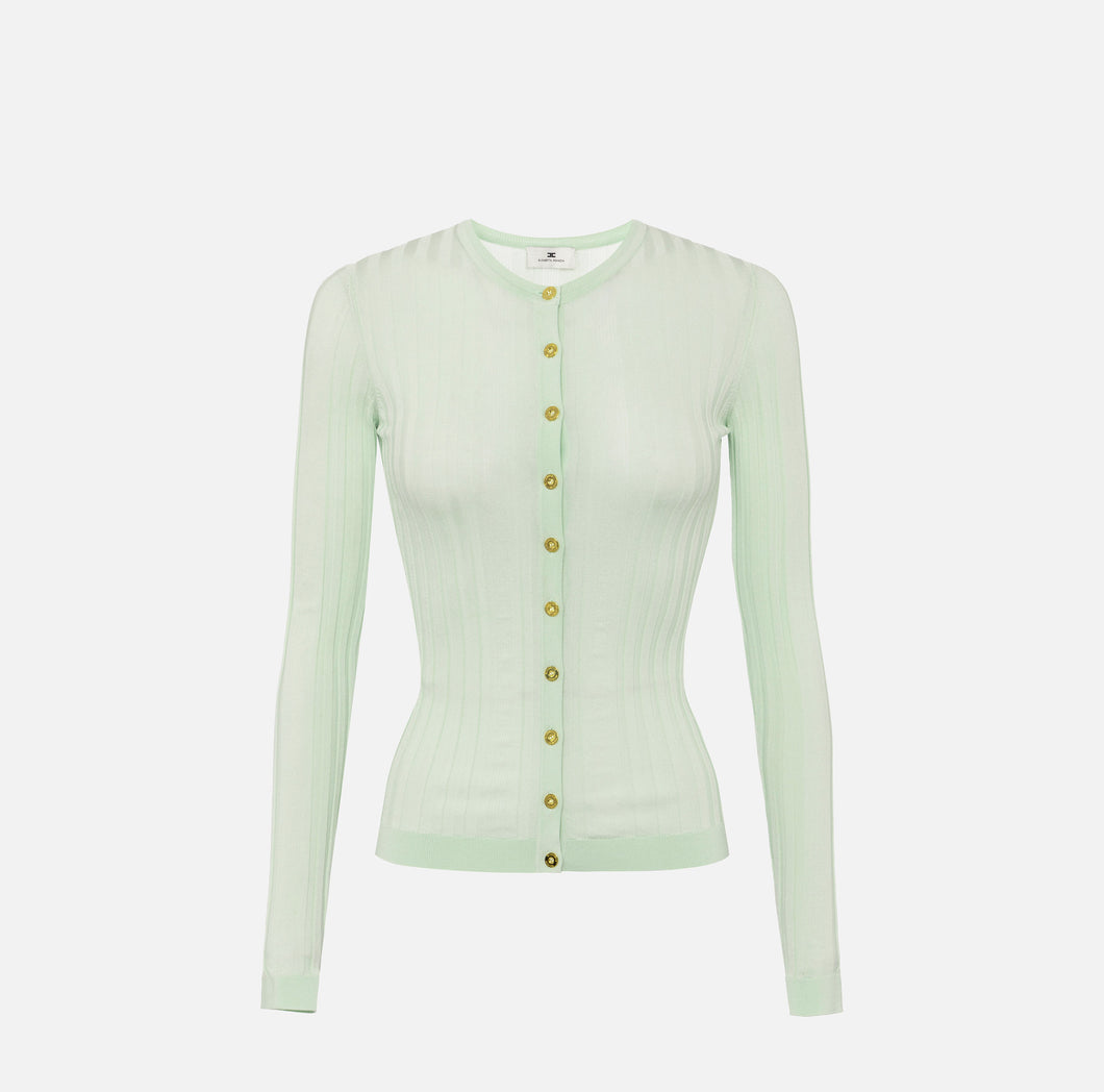 Cotton cardigan with transparency details and golden buttons