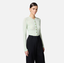 Load image into Gallery viewer, Cotton cardigan with transparency details and golden buttons
