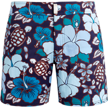 Load image into Gallery viewer, Stretch Flat Belt Swim Trunks Tropical Turtles
