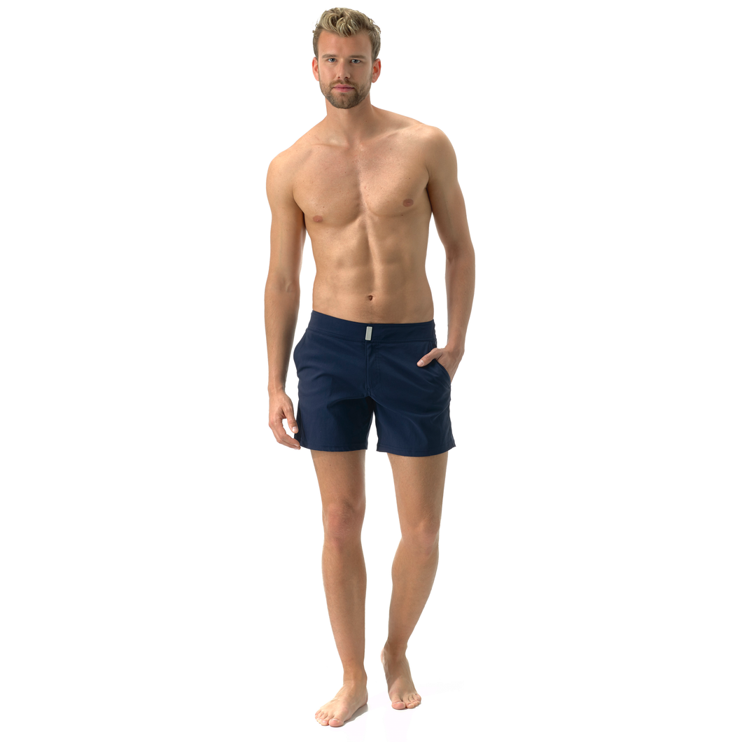 Flat Belt Stretch Swim Trunks Solid