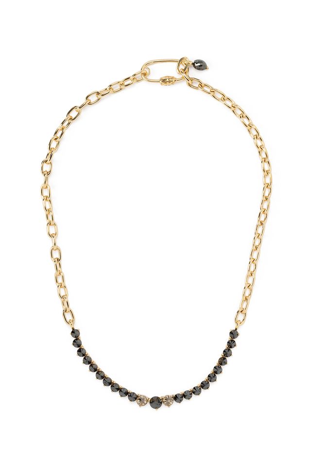 18k yellow gold and white gold necklace with black diamonds,brown diamonds and diamonds