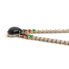 Load image into Gallery viewer, 18k white gold and yellow gold necklace with Black Opal,Blue Sapphire, Ruby, Emerald,diamonds and black diamonds
