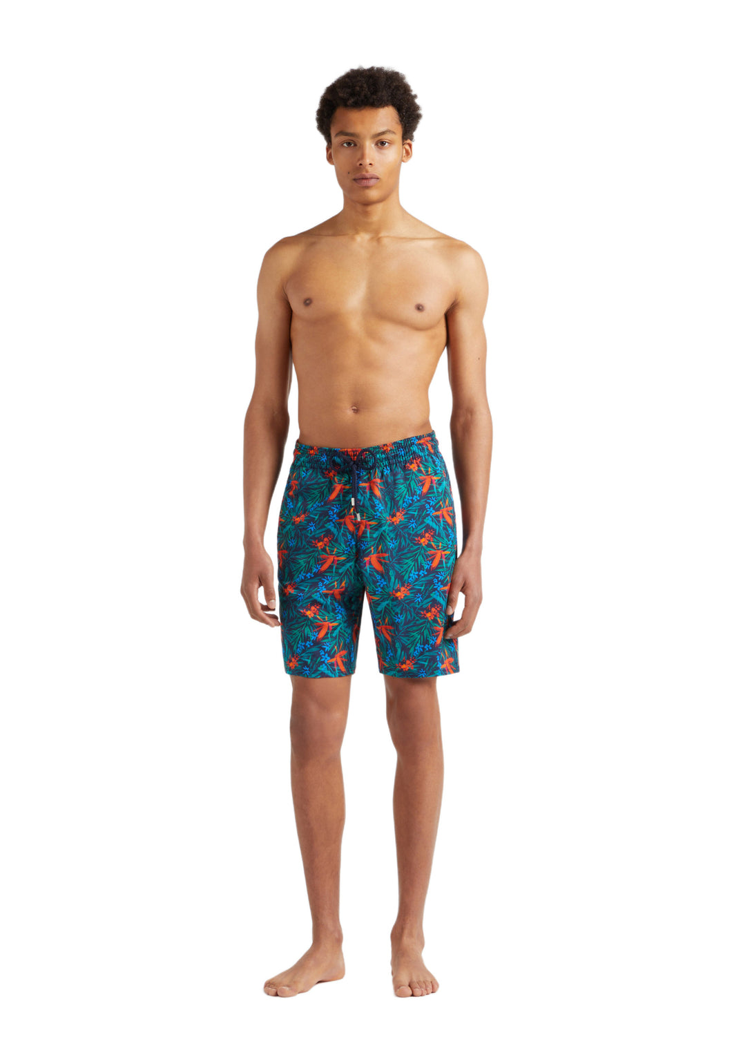 Stretch Long Swim Trunks Tropical Flowers