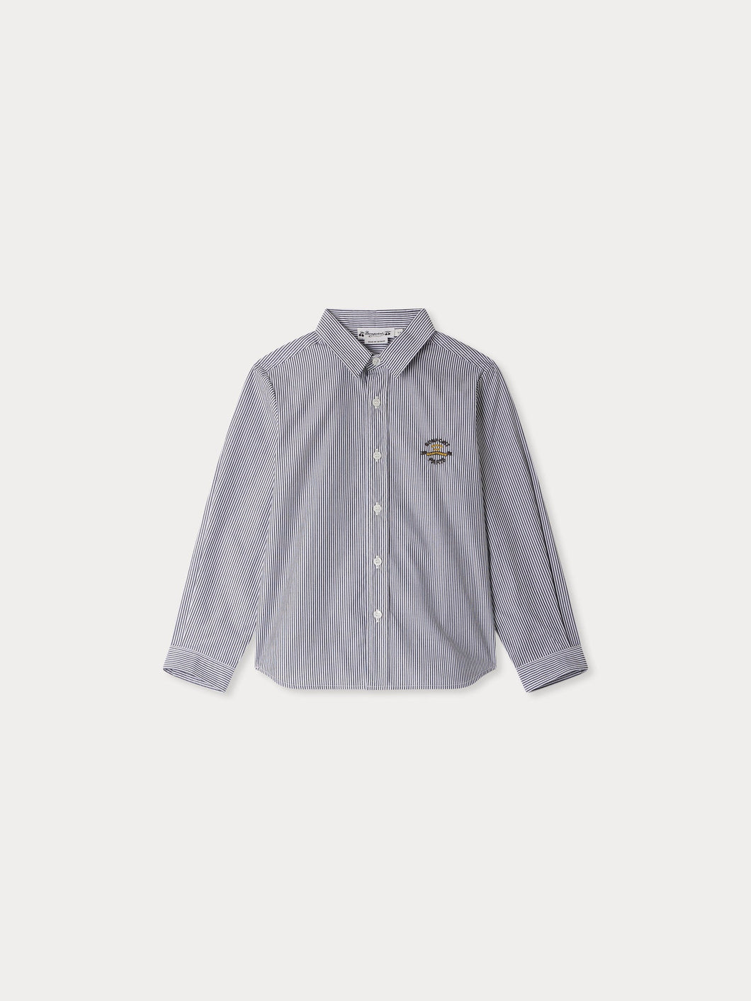 Striped Tangui shirt with pointed collar and chest embroidery