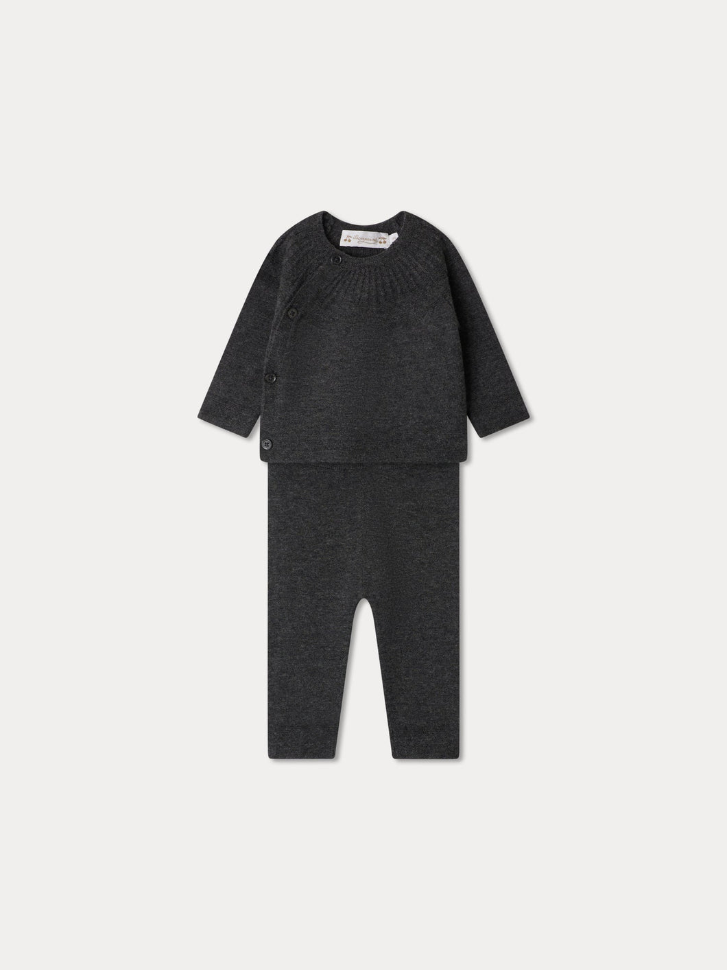 Jina set with fancy stitch on the neckline in heather gray wool