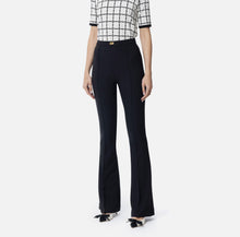 Load image into Gallery viewer, Crêpe bell-bottom trousers with logo plaque
