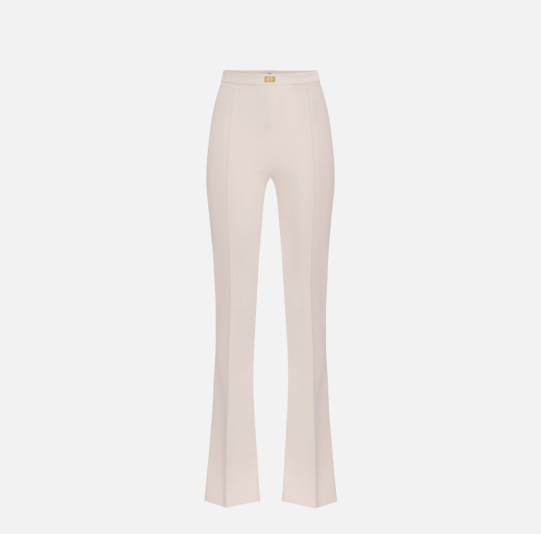 Crêpe bell-bottom trousers with logo plaque