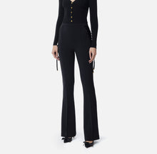 Load image into Gallery viewer, Crêpe bell-bottom trousers with criss-cross laces
