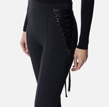 Load image into Gallery viewer, Crêpe bell-bottom trousers with criss-cross laces
