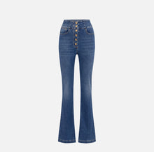 Load image into Gallery viewer, Bell-bottom stretch cotton jeans with central button placket
