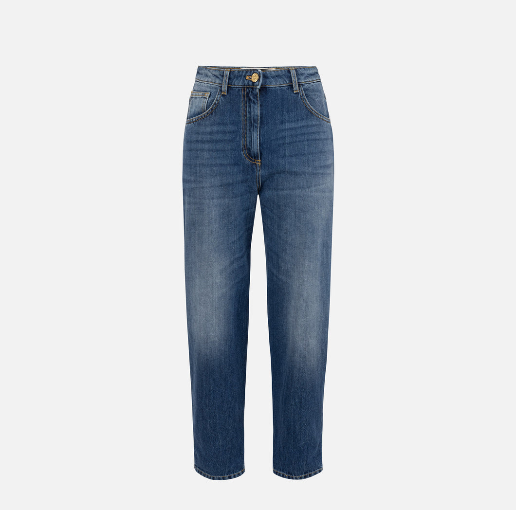 Stretch cotton boyfriend jeans with turn-ups