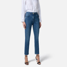 Load image into Gallery viewer, Cotton denim trousers with rhinestones

