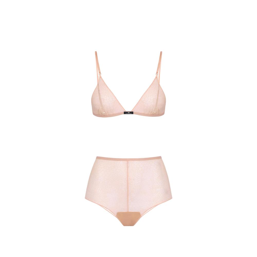 Bra and briefs in jacquard tulle fabric with snake pattern