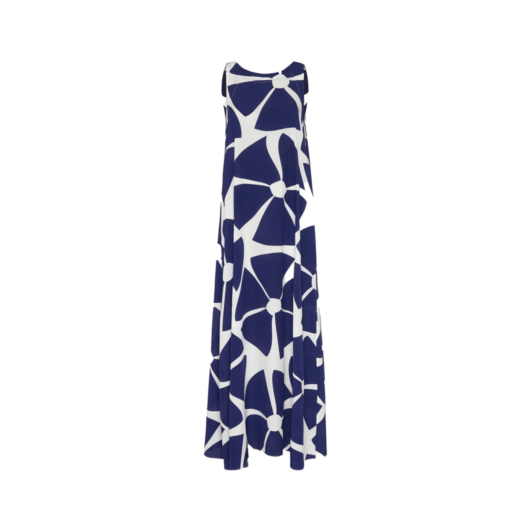 Long Silk Crepe de chine Dress Big Flowers