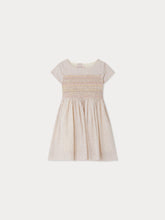 Load image into Gallery viewer, Duchesse smocked and embroidered dress in checked fabric
