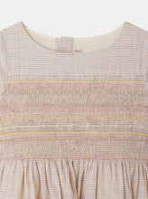 Load image into Gallery viewer, Duchesse smocked and embroidered dress in checked fabric

