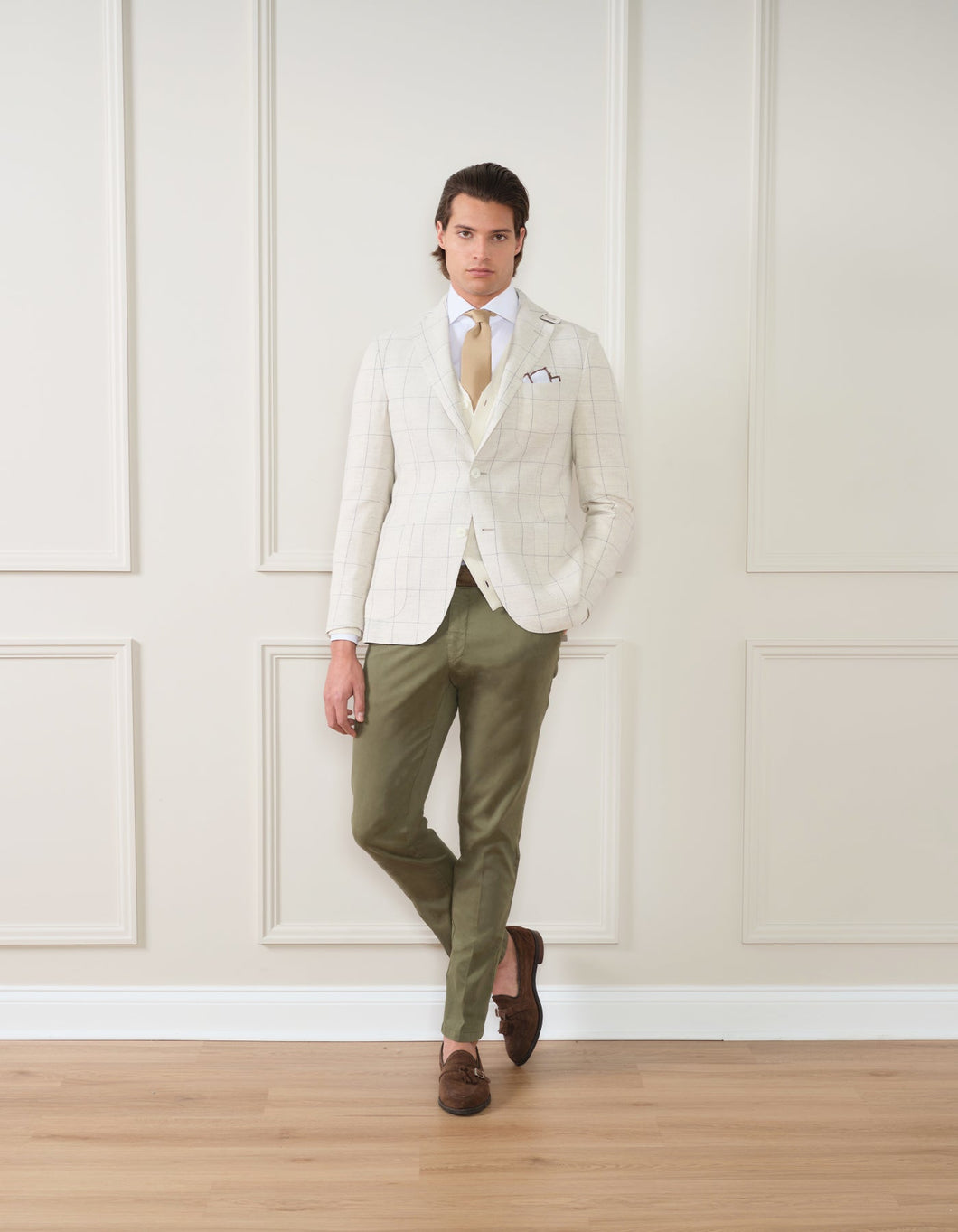 LINEN BLEND WINDOWPANE BLAZER